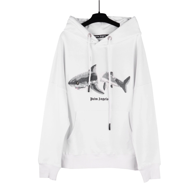 Palm Angels White Men&#039;s Shark Hoodie