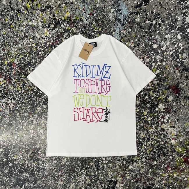 Stüssy Colorful Letter Print Round Neck T-shirt