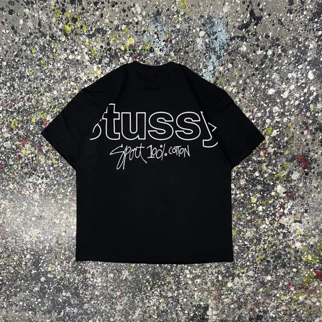 Stüssy Front and Back Letter Print Round Neck T-shirt