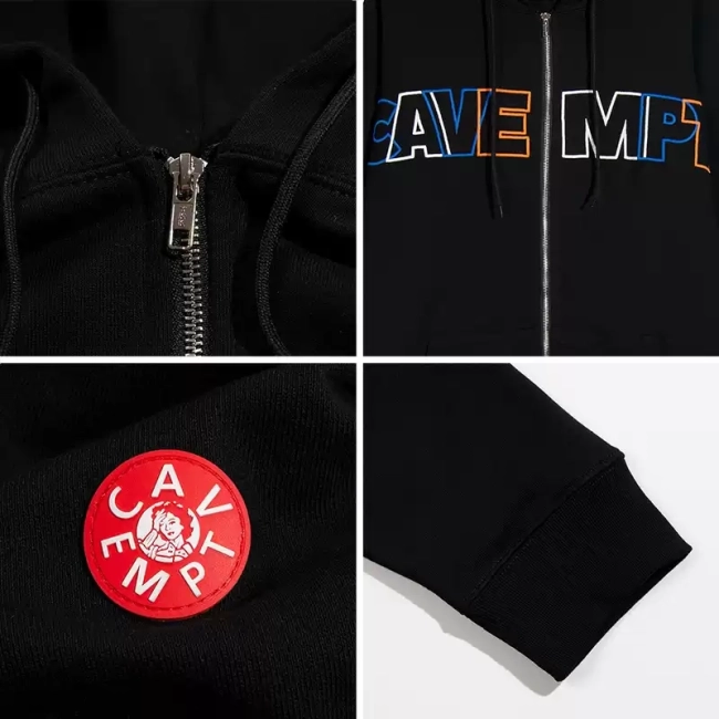 LIFE CAVEMPT brand letter LOGO embroidered zipper cardigan with hooded