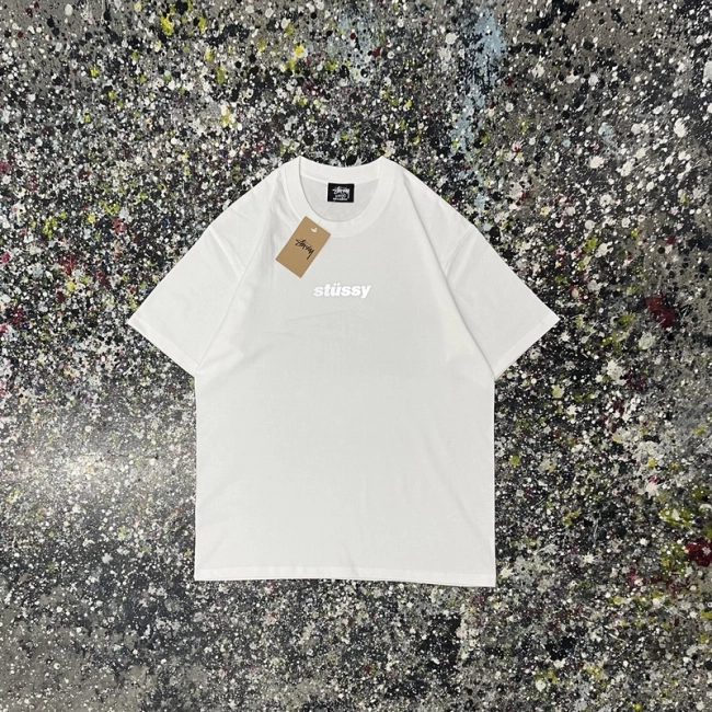 Stüssy Reflective Letter Print Round Neck T-shirt