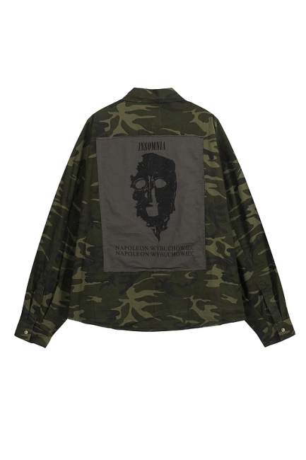 Undermycar Washed Distressed Dark Plaid Patch Camo Shirt