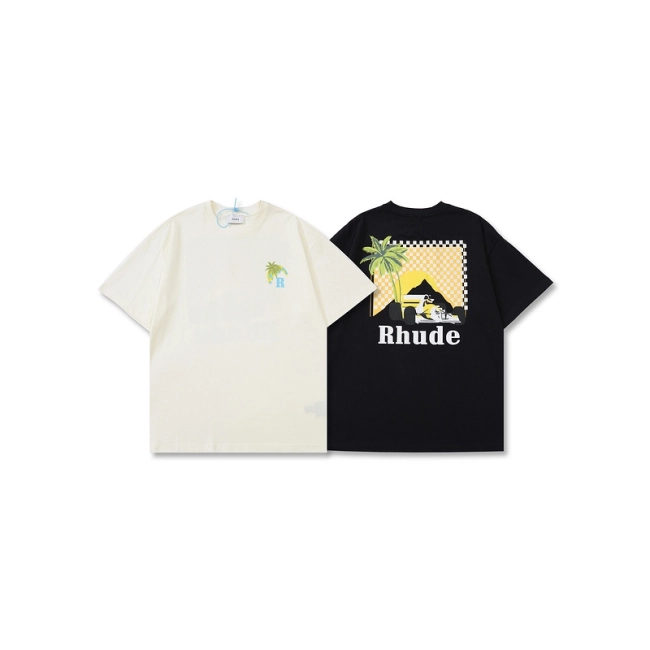 RHUDE Summer Coconut Tree Racing Moonlight Tropics T-shirt