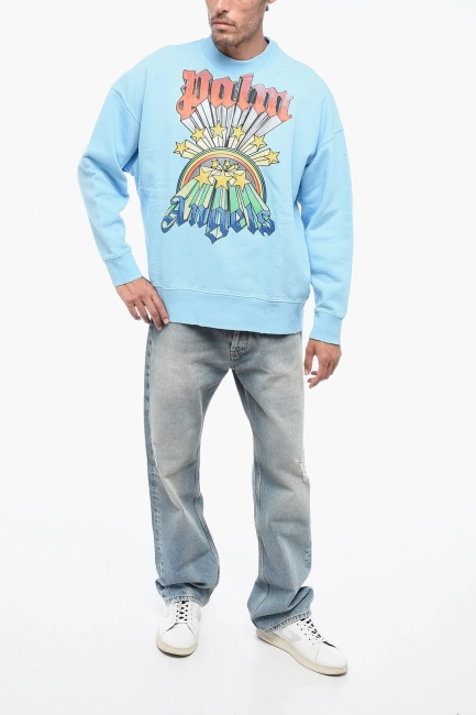 Palm Angels Brushed Cotton RAINBOW Crewneck Sweatshirt