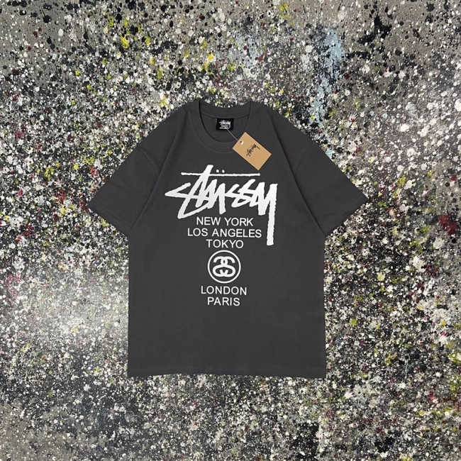 Stüssy Reflective Letter Print Round Neck T-shirt