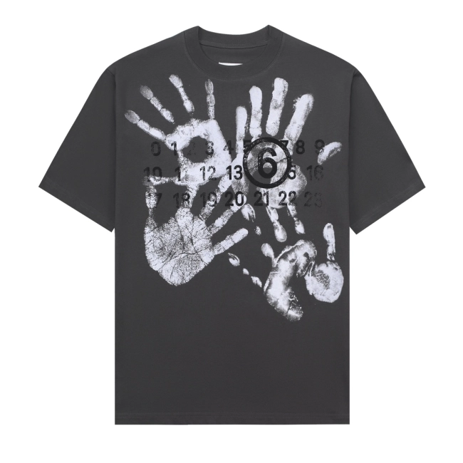 MM6 Large-area Palm Prints and Bubble Printing Of Brand Logo Numeric Cotton T-Shirt