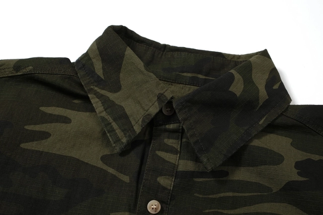 Undermycar Washed Distressed Dark Plaid Patch Camo Shirt