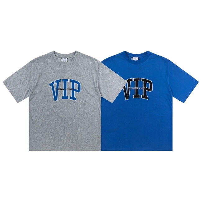 Vetements VIP Blue Embroidered Crew Neck T-shirt