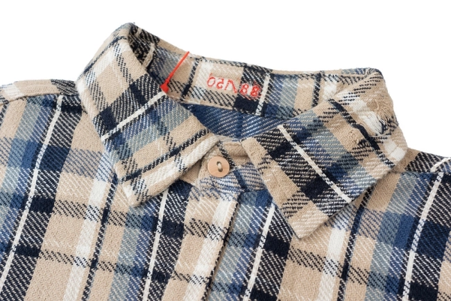 VUJADE Heavy-Duty Distressed Plaid Shirt