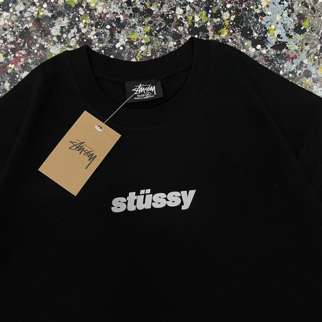 Stüssy Reflective Letter Print Round Neck T-shirt