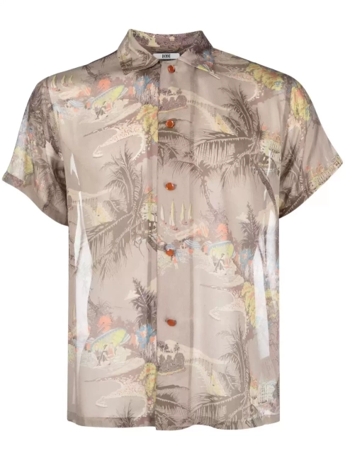 Bode mulberry silk print river landscape painting short sleeve shirt