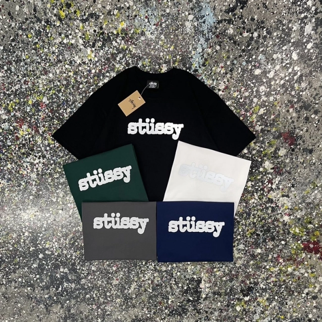 Stüssy Reflective Letter Print Round Neck T-shirt