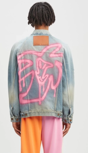 Palm Angels Graffiti Printed Distressed Denim Jacket