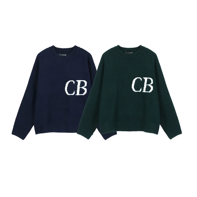 Cole Buxton Niche Minimalist Logo Jacquard Loose Crewneck Sweater