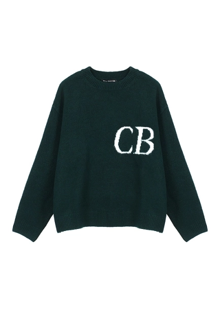 Cole Buxton Niche Minimalist Logo Jacquard Loose Crewneck Sweater