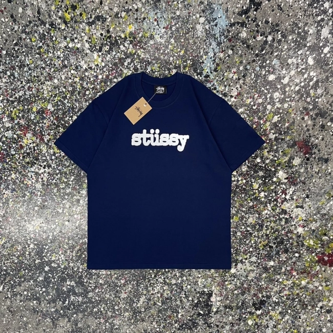 Stüssy Reflective Letter Print Round Neck T-shirt